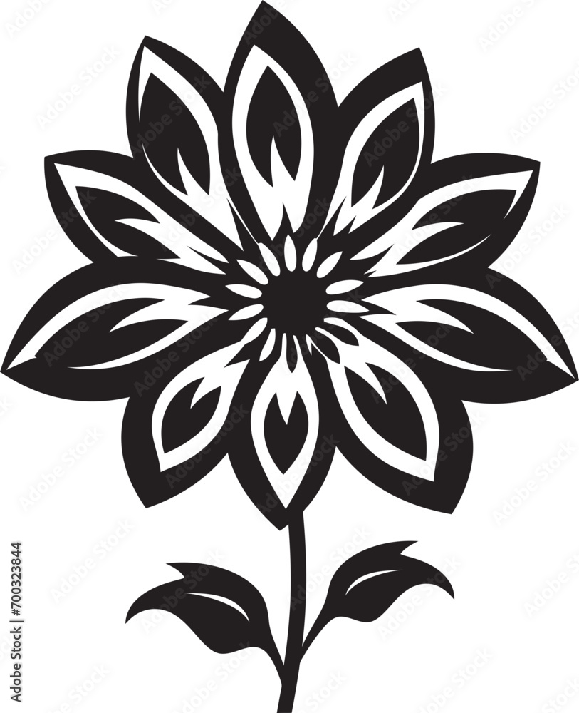 Obraz premium Bold Floral Contour Black Vector Design Simple Flower Frame Monochrome Emblematic Symbol