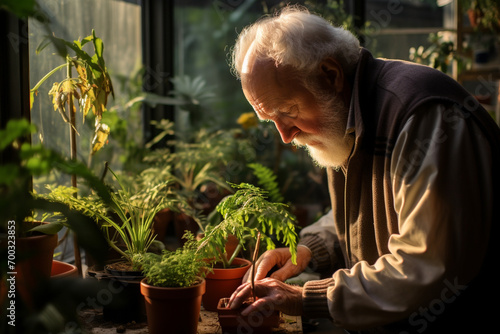 An older gardener nurturing rare plant species - Passion for botany, attraction to biodiversity