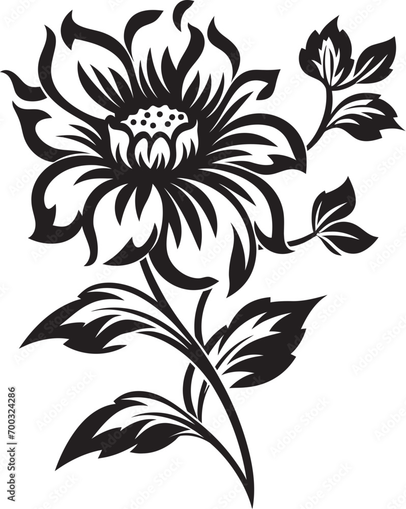 Floral Contour Monochrome Emblem Thick Floral Outline Black Logo