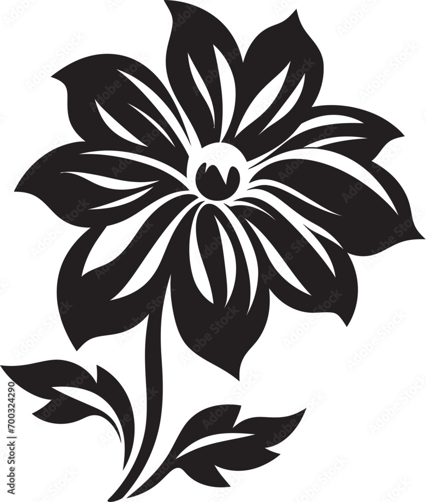 Thick Floral Outline Black Logo Simple Petal Sketch Monochrome Icon