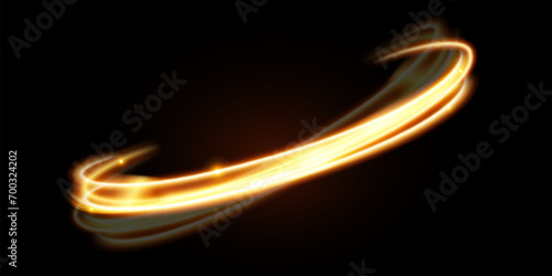 Light effect of shiny gold lines.Gold color glowing design element.Wavy bright stripes.	
