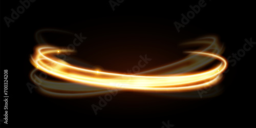 Light effect of shiny gold lines.Gold color glowing design element.Wavy bright stripes.	
