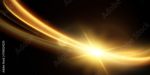 Light effect of shiny gold lines.Gold color glowing design element.Wavy bright stripes.	
