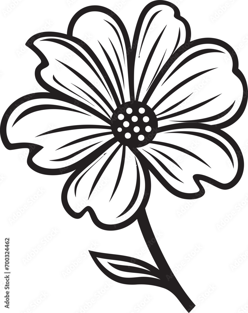 Expressive Hand Drawn Bloom Black Vector Sketch Freehand Sketchy Floral Monochrome Designated Emblem