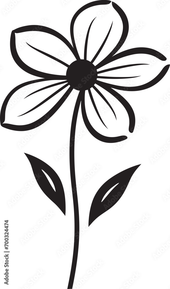 Obraz premium Casual Freehand Blossom Monochrome Design Logo Scribbled Floral Design Black Emblematic Sketch
