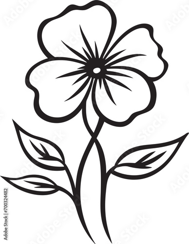 Whimsical Floral Outline Black Hand Drawn Emblem Artisanal Blossom Sketch Monochrome Vector Emblem