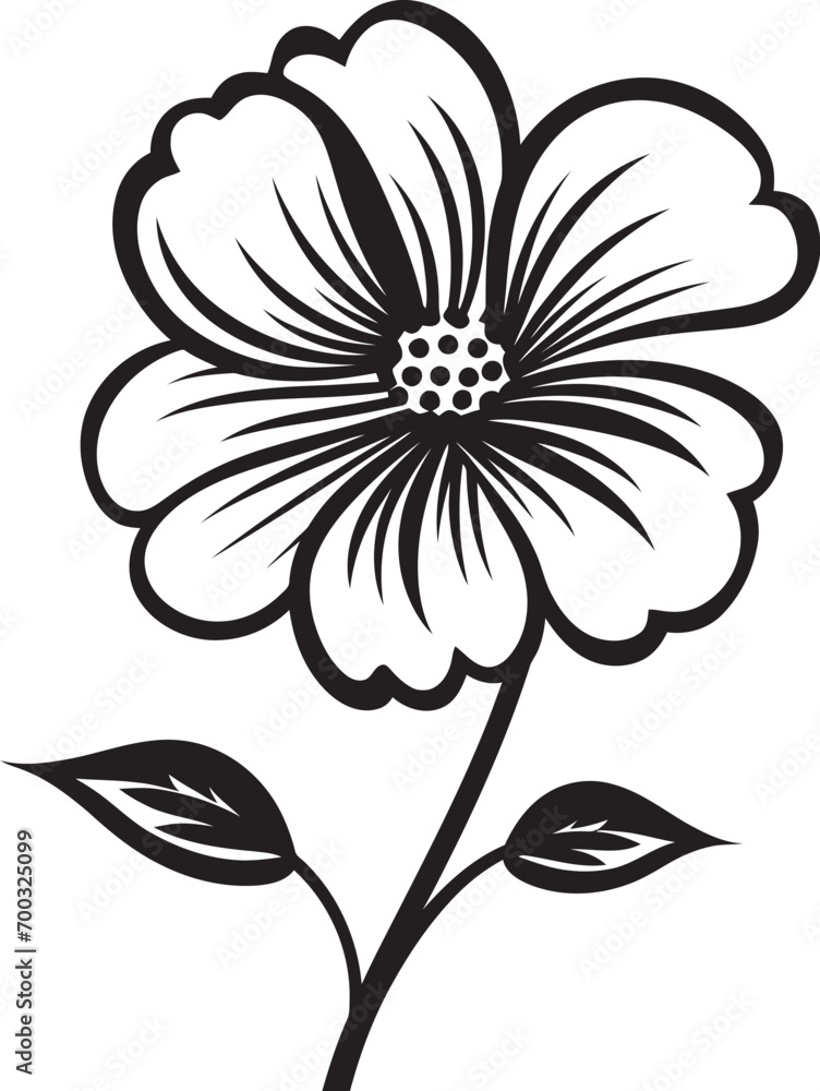 Obraz premium Scribbled Floral Outline Monochrome Designated Icon Freehand Vectorized Petal Black Sketch Icon