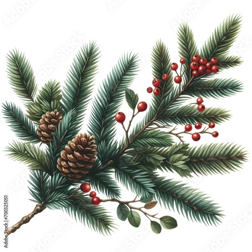 Beautiful Christmas tree branch with holiday decor