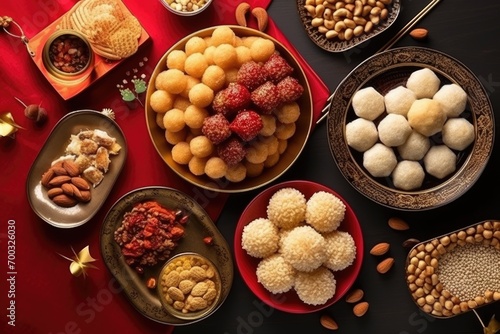 Top view of chinese new year desserts and sweets
