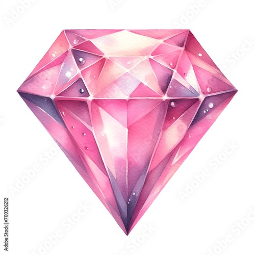 pink diamond crystal gem wealth symbol watercolor paint
