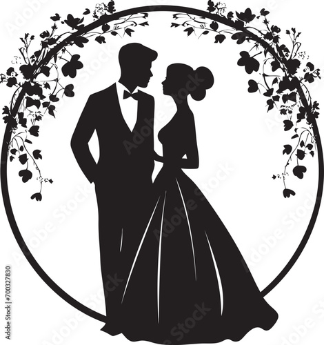 Chic Floral Couple Emblematic Detail Floral Union Vector Black Logo