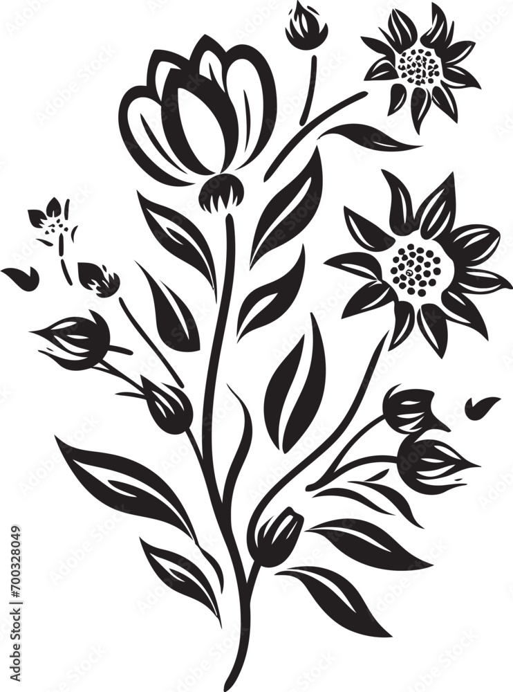 Frozen Flora Impressions Iconic Black Emblem Snowfall Petal Handiwork Stylish Vector Detail
