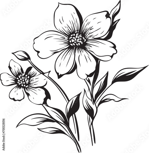Snowy Blooms Hand Drawn Winter Floral Emblem Icy Petal Sketch Vector Black Logo Detailing