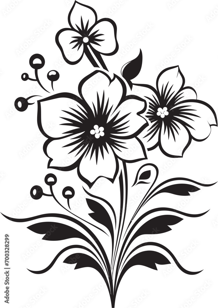 Obraz premium Snowy Bloom Impression Monochrome Vector Mark Chilled Winter Garden Sketch Stylish Icon