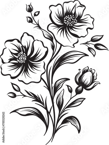 Arctic Winter Blooms Black Emblematic Detail Whimsical Snow Petals Vector Monochrome Icon