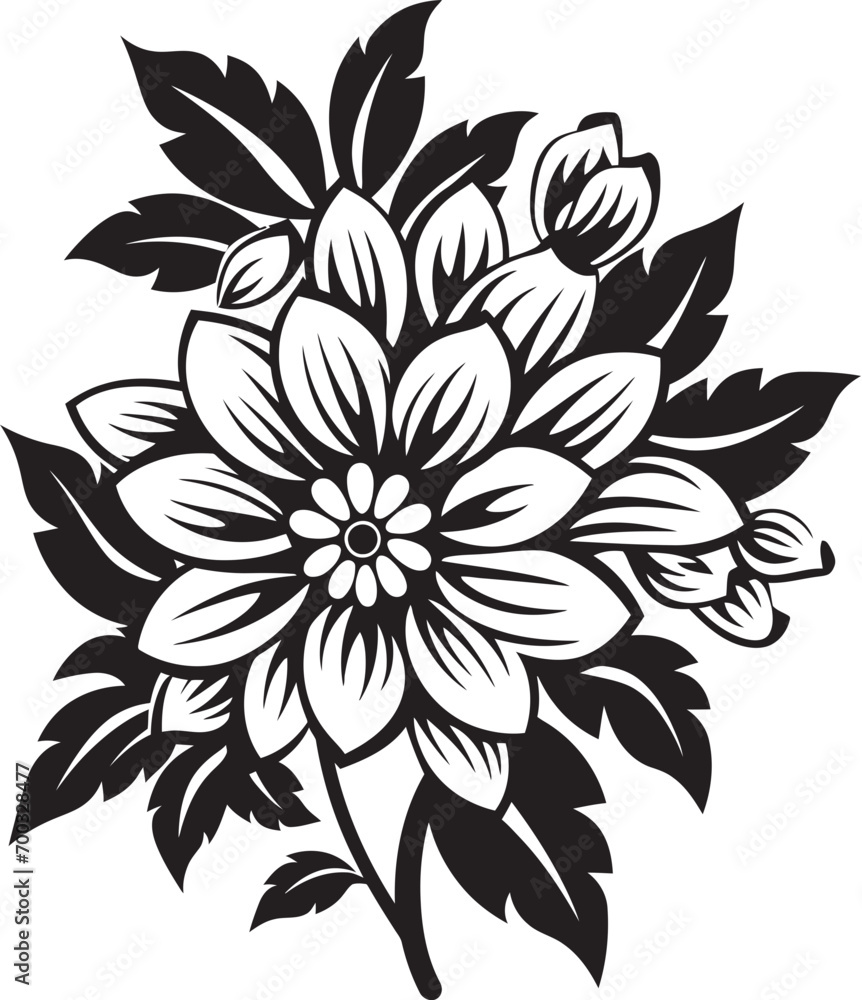 Fototapeta premium Frosty Winter Bloom Elegant Black Icon Arctic Floral Sketch Vector Emblematic Detail