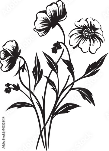 Fototapeta Naklejka Na Ścianę i Meble -  Snowfall Floral Sketch Black Emblematic Mark Winter Petal Mark Stylish Vector Emblem
