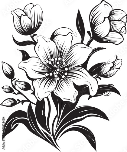 Frosty Winter Bloom Elegant Black Icon Arctic Floral Sketch Vector Emblematic Detail