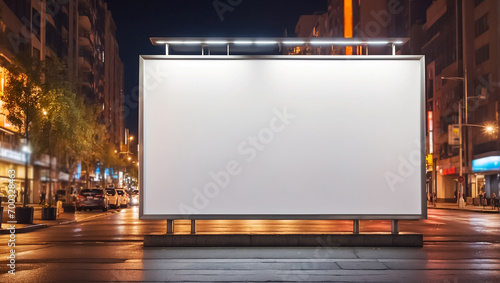 Blank advertising banner on the street at night commercial