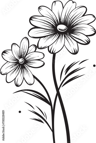 Fototapeta Naklejka Na Ścianę i Meble -  Snowfall Floral Sketch Black Emblematic Mark Winter Petal Mark Stylish Vector Emblem