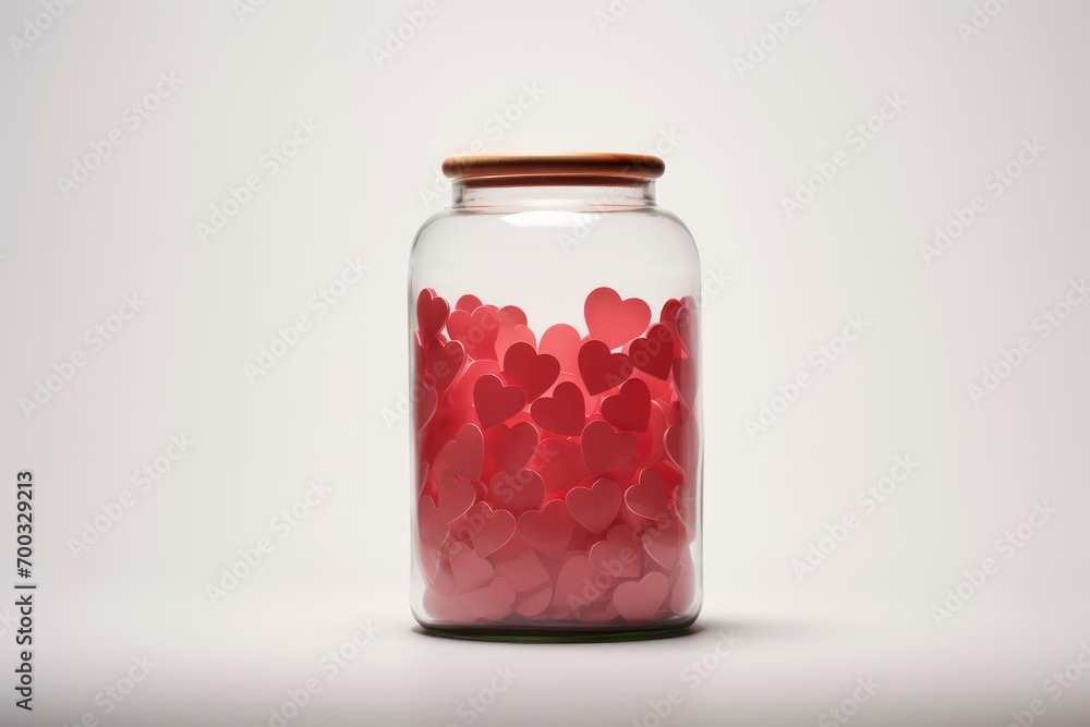 Pink hearts in jar, valentine's day. Generative AI Pink hearts in jar, valentine's day. Generative AI