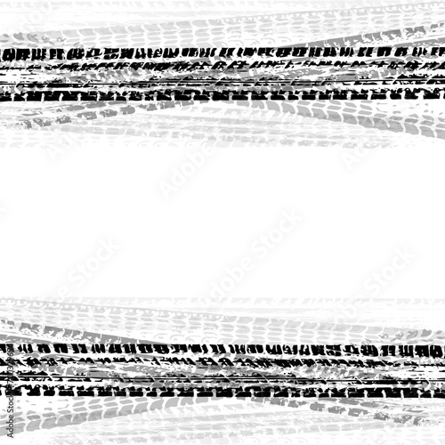 Background with tire wheel marks of cars. Vector illustration