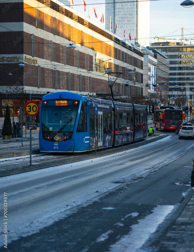 tram in the city Stockholm tram in the city Stockholm