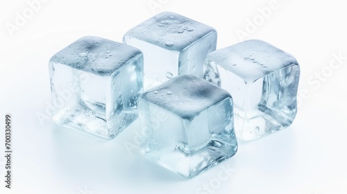 Melting Ice Cubes on White Background. Fresh, Water, Cool, Cold, Drink
