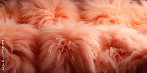 Peach colored fur close-up, fashionable trendy texture.Color of the year 2024 - Peach Fuzz.