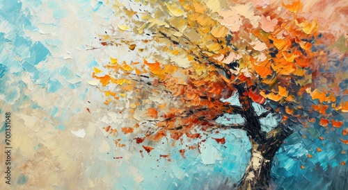 a painting of a colorful leaf tree