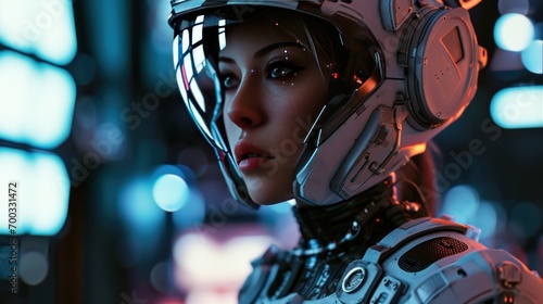 Female model as a space diplomat in an intergalactic council, diplomacy and sci-fi. photo
