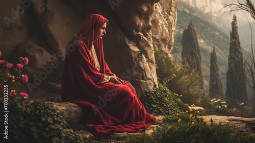 Mary Magdalene in a contemplative scene, reflecting her devotion and transformation