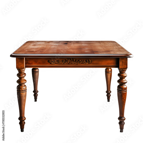 antique wooden table isolated on transparent background ,generative ai