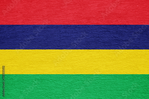 Flag of Republic of Mauritius on a textured background. Concept collage.