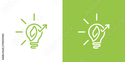 Ecological concept of light bulb with upward arrow. vector combination of bulb, leaf and upward growth arrow 
