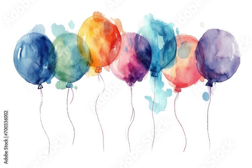 Sweet watercolor ballons in different styles cliparts isolated on white background photo
