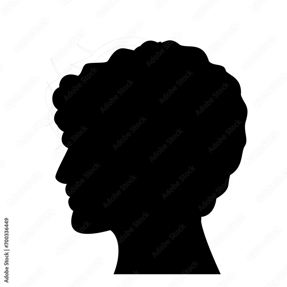 black silhouette of a person with curly hair