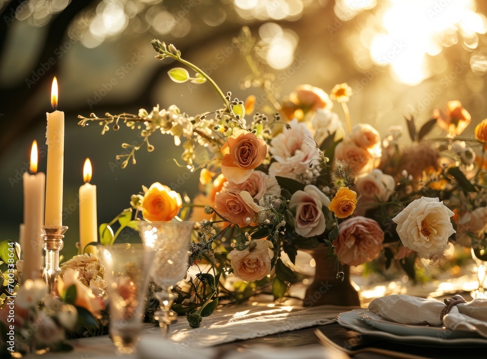 an elegant table full of flowers and candles