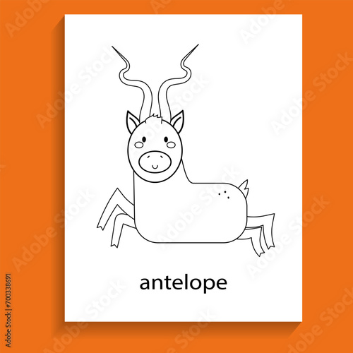 antelope,ungulate herbivores animals cartoon flat line for coloring page photo