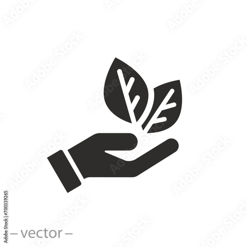hand with leaves icon, environmental protection, care nature, eco friendly, flat symbol - vector illustration