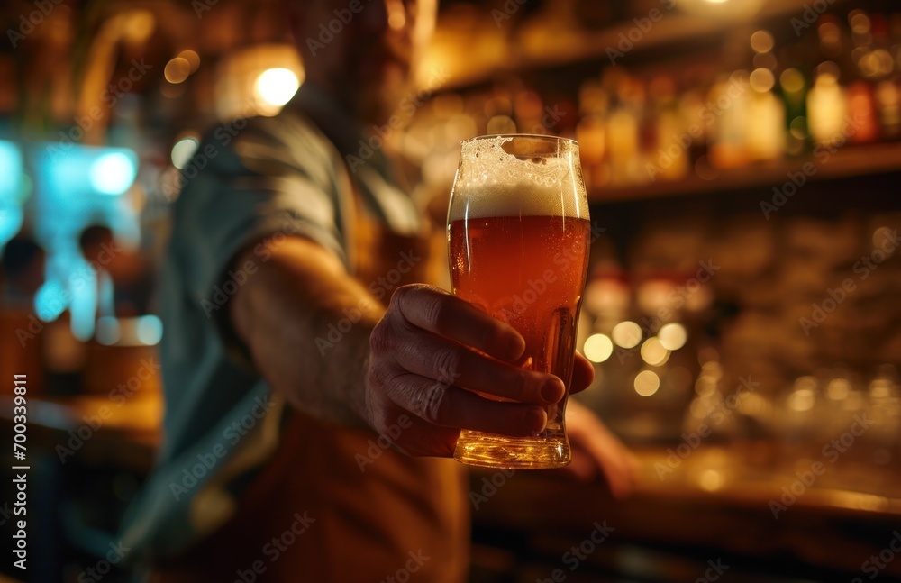bar owner with a beer glass in hand bar owner with a beer glass in hand