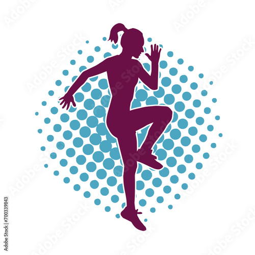 Silhouette of a woman doing aerobic move. Silhouette of a gym sporty person doing workout.