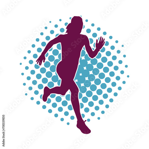 Silhouette of a sporty slim female in running pose. Silhouette of a sporty woman doing jogging.