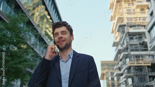 Wallpaper Mural Successful business man calling on street waiting business meeting close up.  Torontodigital.ca