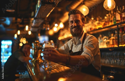bar owner with a beer glass in hand