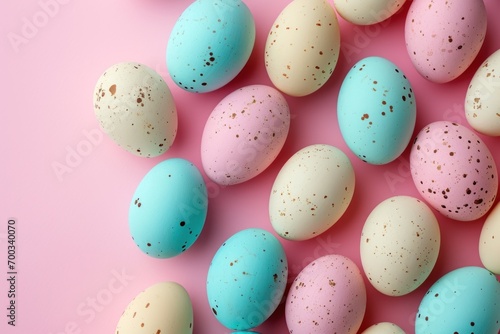 colorful eggs arranged together on a pink background