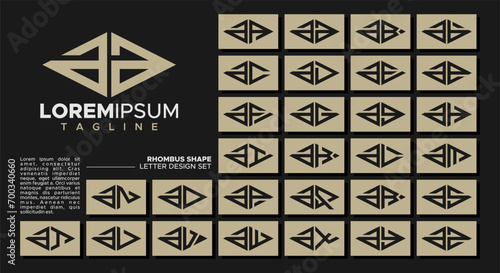 Bundle of geometric line rhombus lowercase letter A AA logo design photo