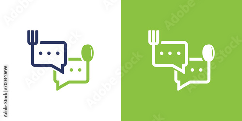food conversation bubble logo design, combination of conversation and spoon and fork. online food logo. food order logo