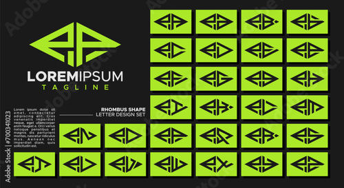Bundle of geometric line rhombus letter P PP logo design