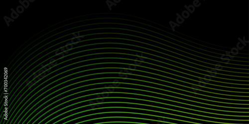 Abstract background with waves for banner. Medium banner size. Vector background with lines. Element for design isolated on black. Black, green and yellow